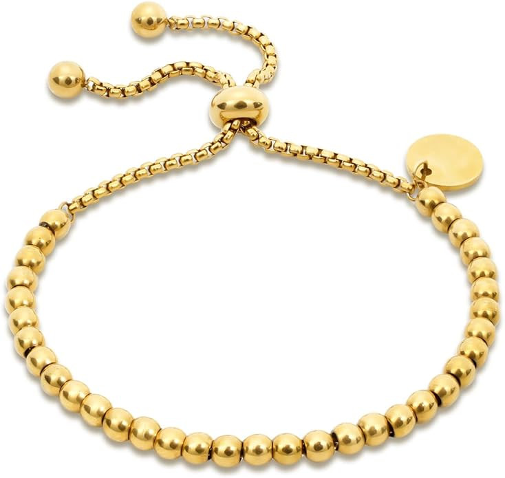 Yowivon Gold Plated Bracelets for Women Trendy Dainty Adjustable Bolo Bracelets Tennis Beaded Bra... | Amazon (US)