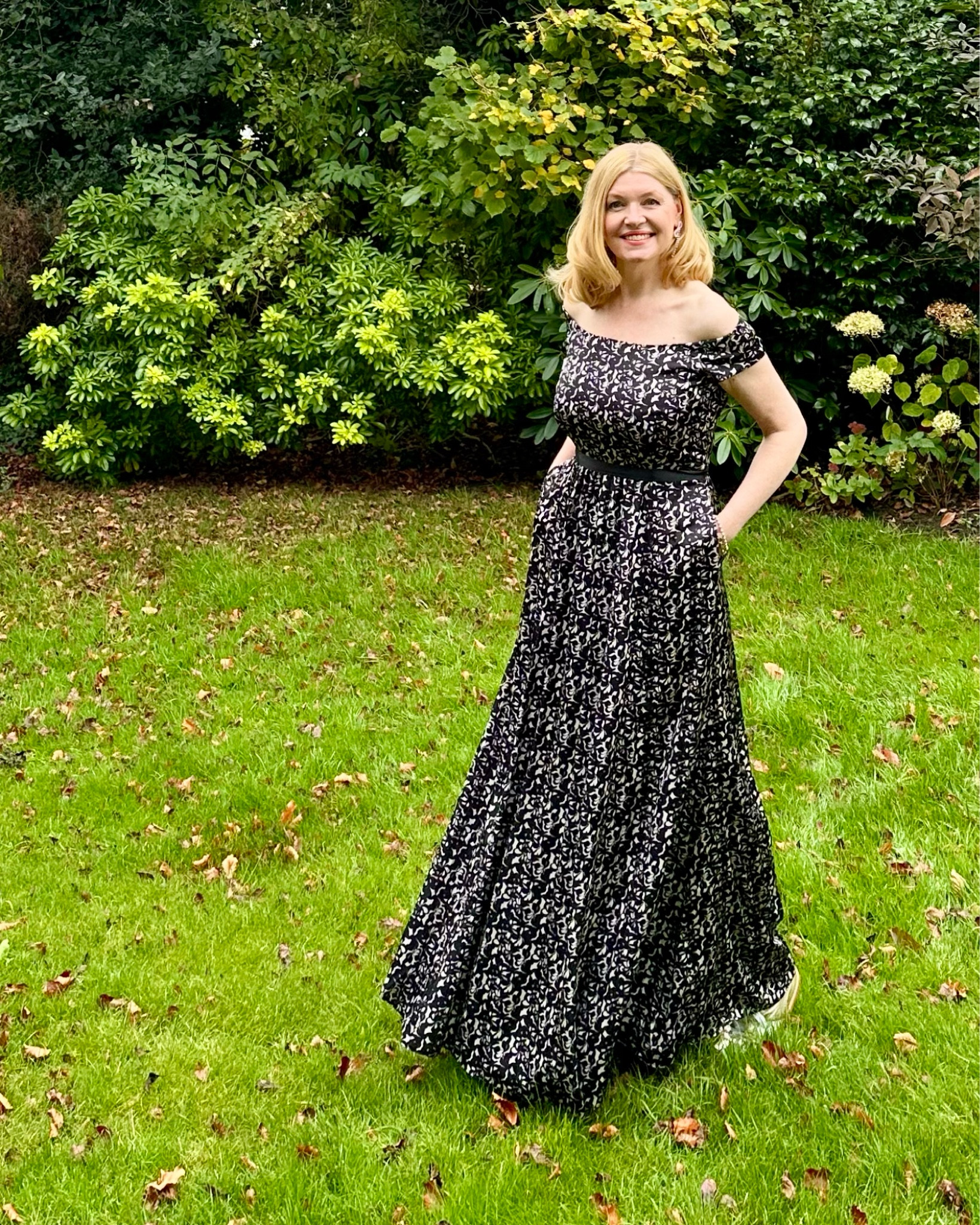 Black and white off the shoulder maxi dress with pleated skirt. Day to night wear. Dress up or dress down. Made in UK. Over 40. Over 50. Bardot shoulders. Maxi dress with pockets  

#LTKwedding #LTKuk #LTKpartywear