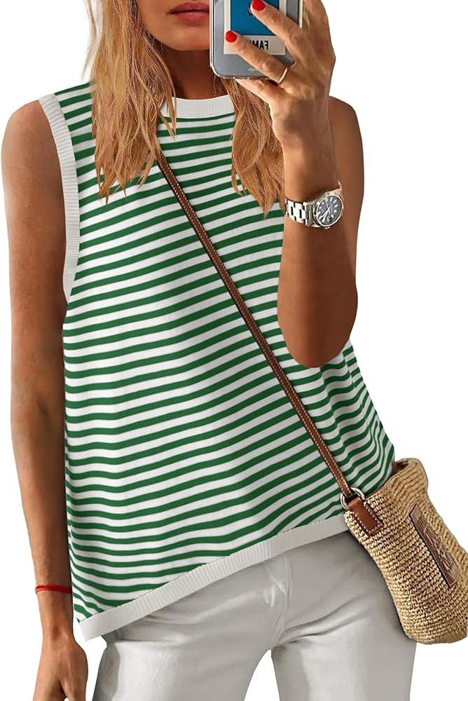 Yanekop Womens Striped Tank Top Oversized Crewneck Shirt Loose Fit Casual Tank Tops Sleeveless Su... | Amazon (US)