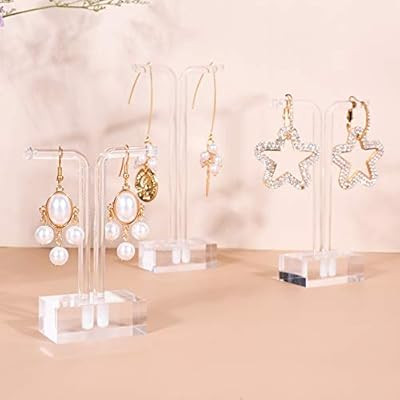 Amazon.com: GemeShou Acrylic 3pcs Earring Display Stand Clear Earring Holder Lucite T Bar Earring... | Amazon (US)