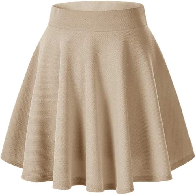 Afibi Casual Mini Stretch Waist Flared Plain Pleated Skater Skirt | Amazon (US)