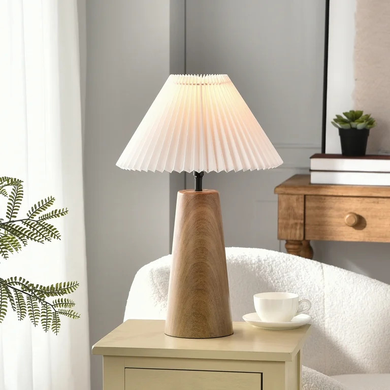 Better Homes & Gardens Wood Grain Finish Table Lamp with Pleated Shade | Walmart (US)