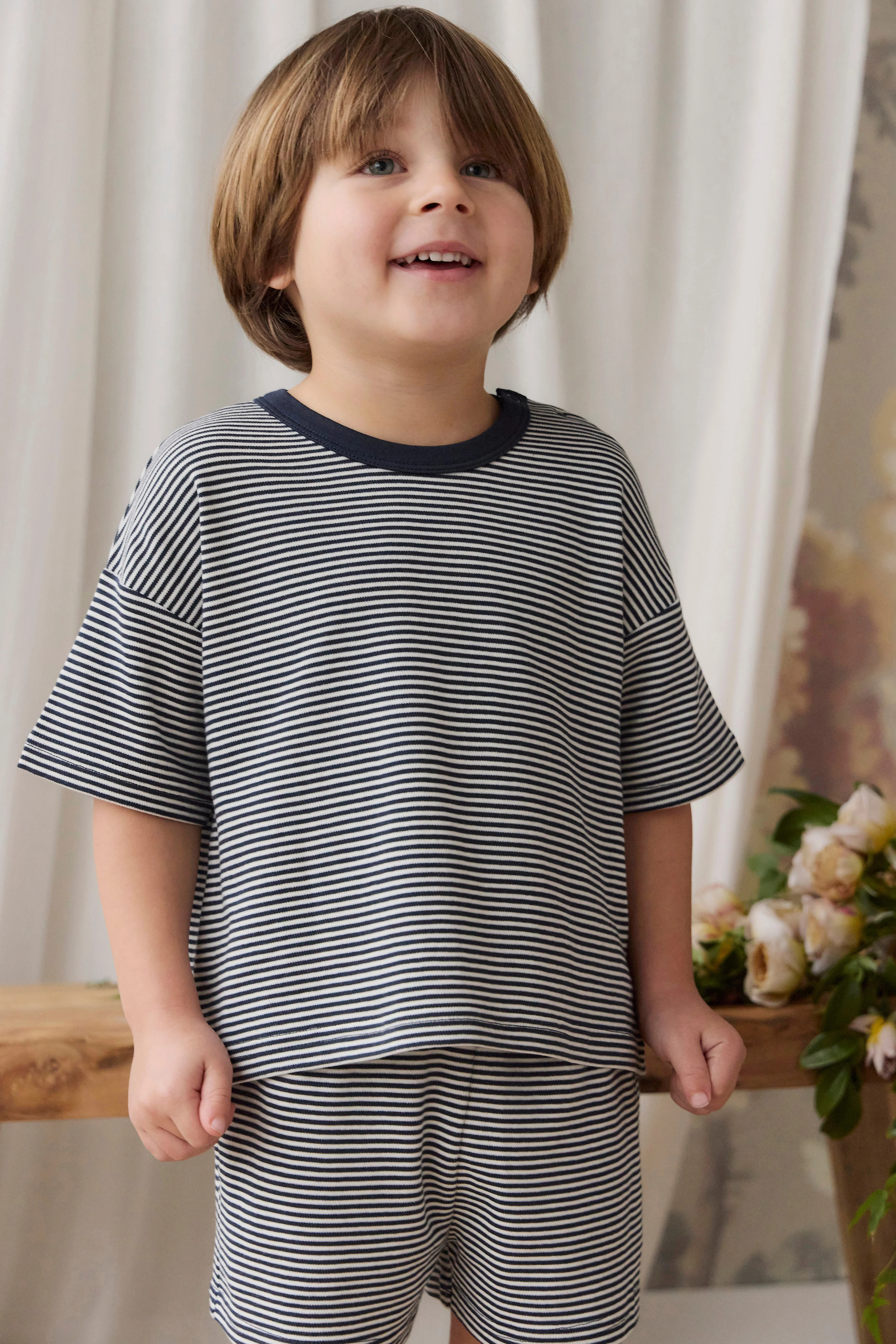 Pima Cotton Edward Tee - Petite Stripe Cloud/Maritime | Jamie Kay