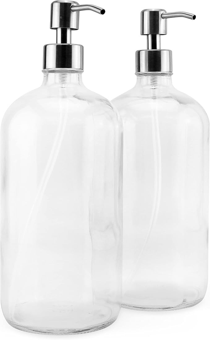 Cornucopia 32oz Glass Pump Bottles with Stainless Steel Pump (2-Pack, Clear); Economy Size Soap D... | Amazon (US)