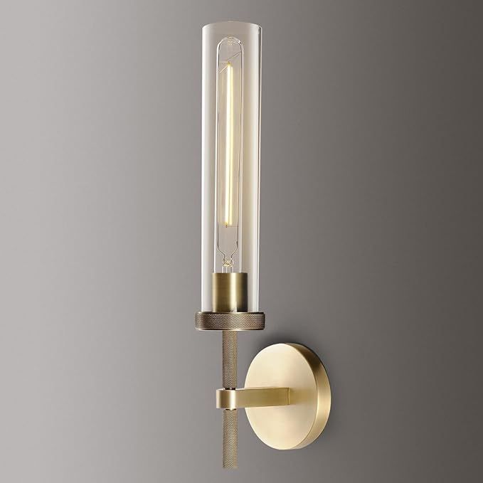 Joyunleo Brass Sconces Wall Lighting, 19" Tube Glass Gold Sconces, Bathroom Wall Sconces Lighting... | Amazon (US)
