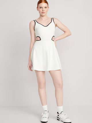 PowerSoft Fit & Flare Shelf-Bra Support Cutout-Waist Dress for Women | Old Navy (US)