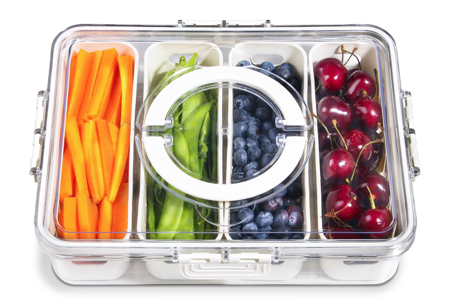 Portable Fruit Storage Containers for Fridge, 4 Compartments Snack Box Container, BPA-Free Divided Serving Tray with Lid for Veggie, Clear Snack Tray Candy Tray (1, 4 Compartment-1 Pack) | Amazon (US)
