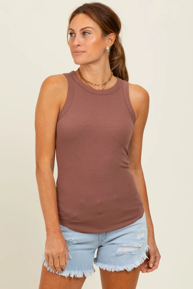 Burgundy Ribbed Basic Crew Neck Tank | PinkBlush Maternity