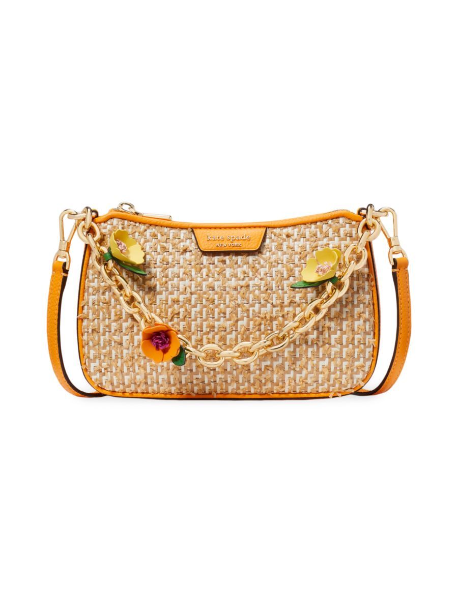 Jolie Embellished Raffia & Leather Shoulder Bag | Saks Fifth Avenue