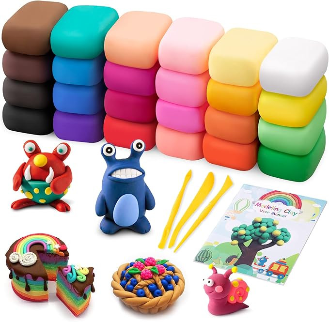 Air Dry Modeling Clay Kit - 24 Colors with 3 Sculpting Tools - Magic Foam Clay for Kids & Adults ... | Amazon (US)