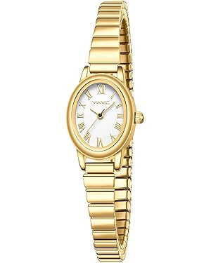 Small Gold Watches for Women,Analog Womens Watch with Stainless Steel Expansion Band,Oval Case Ro... | Amazon (US)