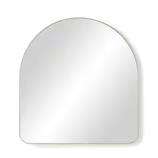 Hubba Arched Framed Wall Mirror 34 in. W x 36 in. H Brass | The Home Depot