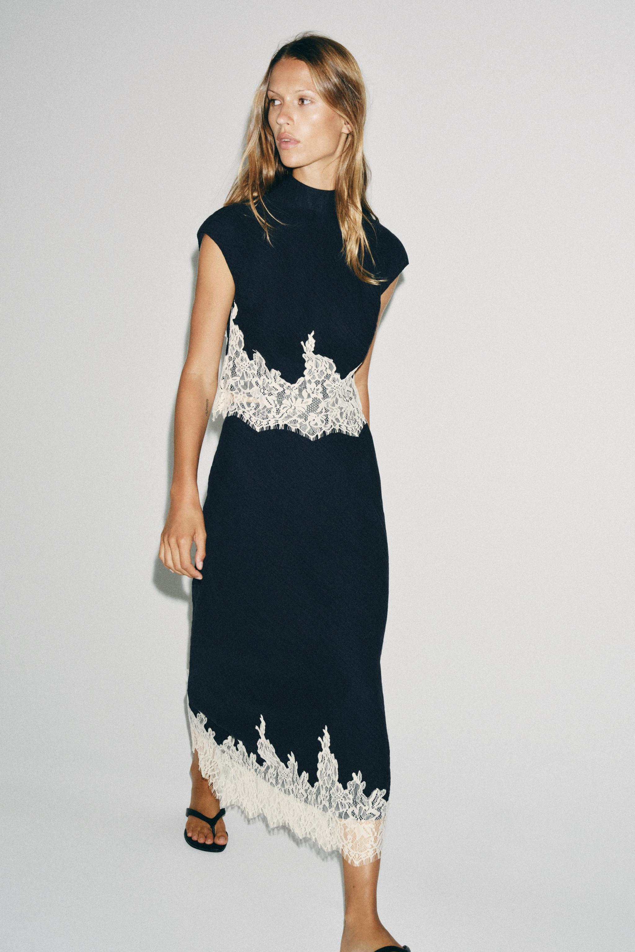 LACE TRIM MIDI SKIRT | Zara US