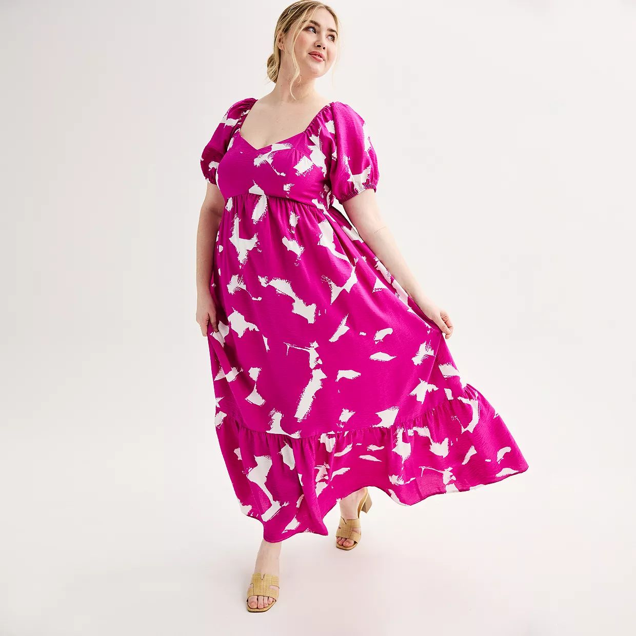 Plus Size Nine West Puff Sleeve Babydoll Tiered Maxi Dress | Kohl's