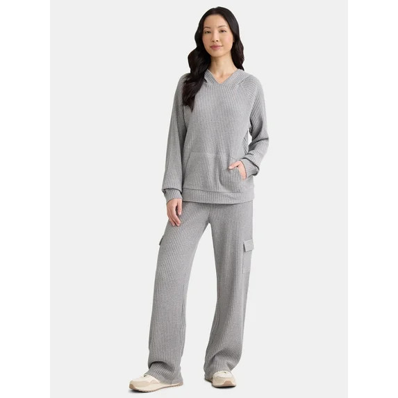 Time and Tru Women's Waffle Hoodie and Pants Set, 2-Piece, Size S-XXXL | Walmart (US)