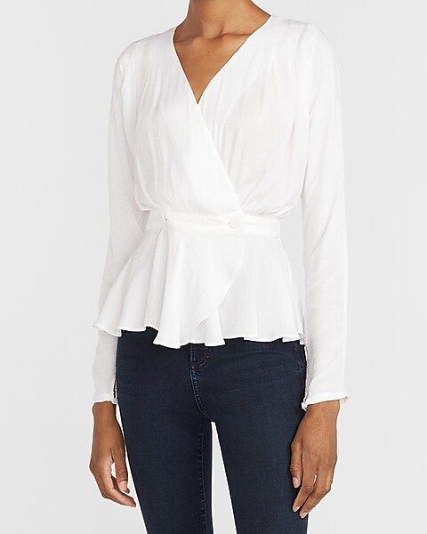 Textured Double Button Wrap Front Top | Express