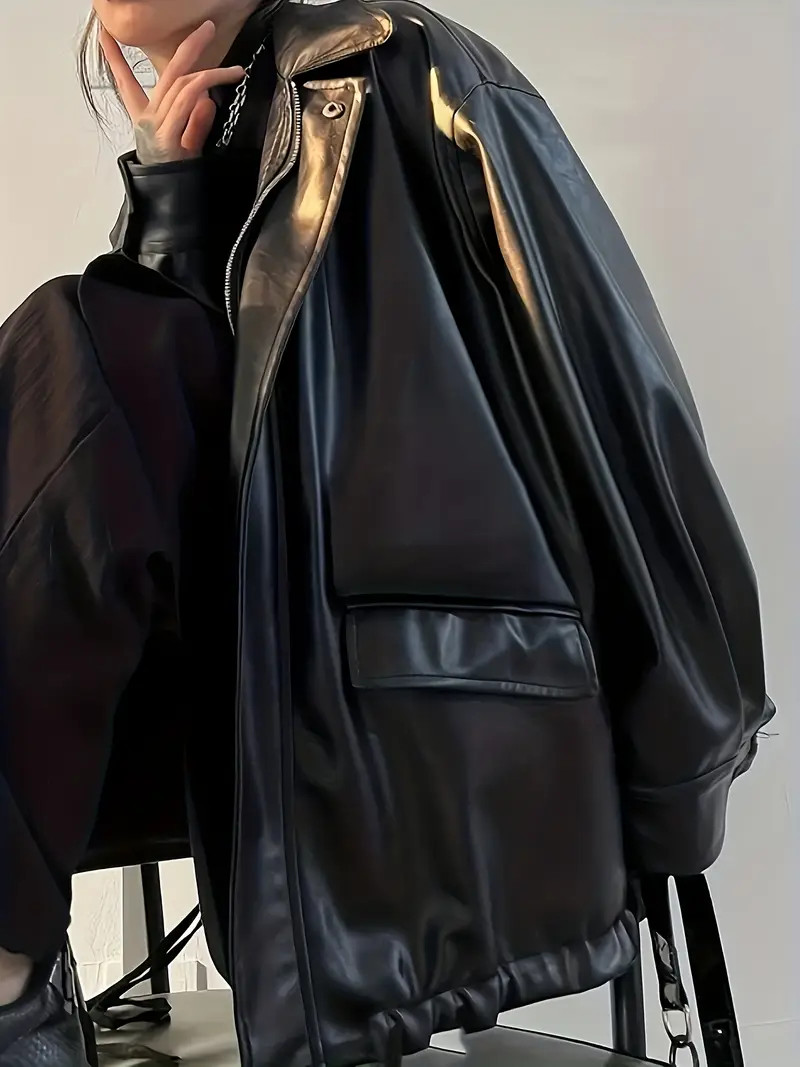 Zip Up Pocket Front Jacket Vintage Solid Street Wear Long - Temu | Temu Affiliate Program