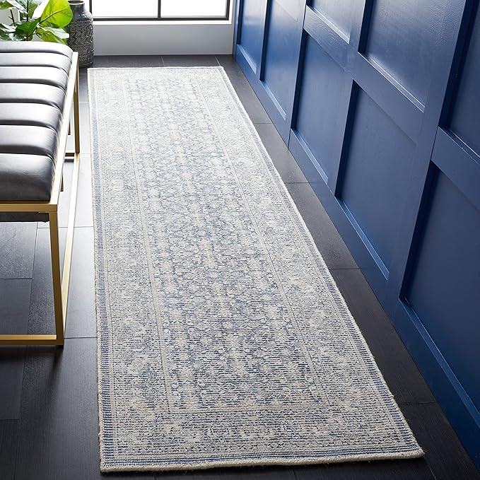 SAFAVIEH Restoration Vintage Collection Runner Rug - 2'3" x 9', Blue & Ivory, Handmade Distressed... | Amazon (US)