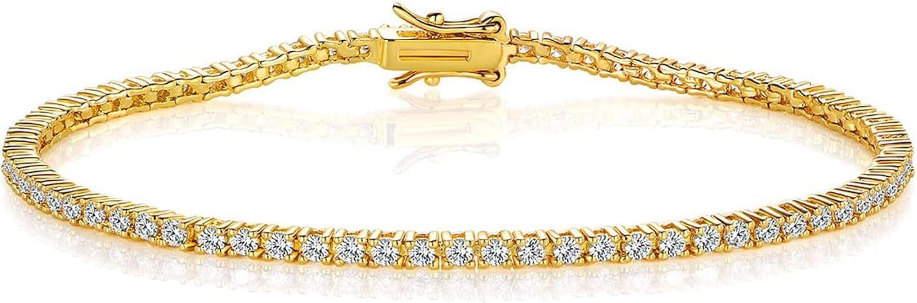 Gemsme 2.0MM Tennis Bracelet for Women and Men，18K White/Yellow Gold Plated Round 2mm Cubic Zir... | Amazon (US)