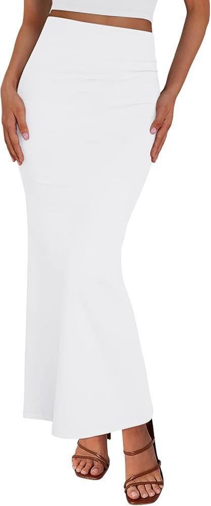 Trendy Queen Women Long Maxi Skirt Bodycon High Waist Slite Basic Skirts Elastic Stretchy Dress | Amazon (US)