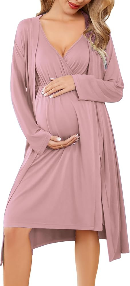 Ekouaer Maternity Nursing Gown and Robe Set Labor Delivery Nursing Nightgowns for Breastfeeding P... | Amazon (US)