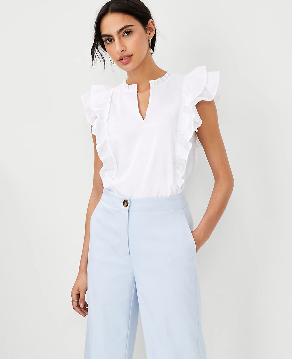 Flutter Sleeve Split Neck Top | Ann Taylor (US)