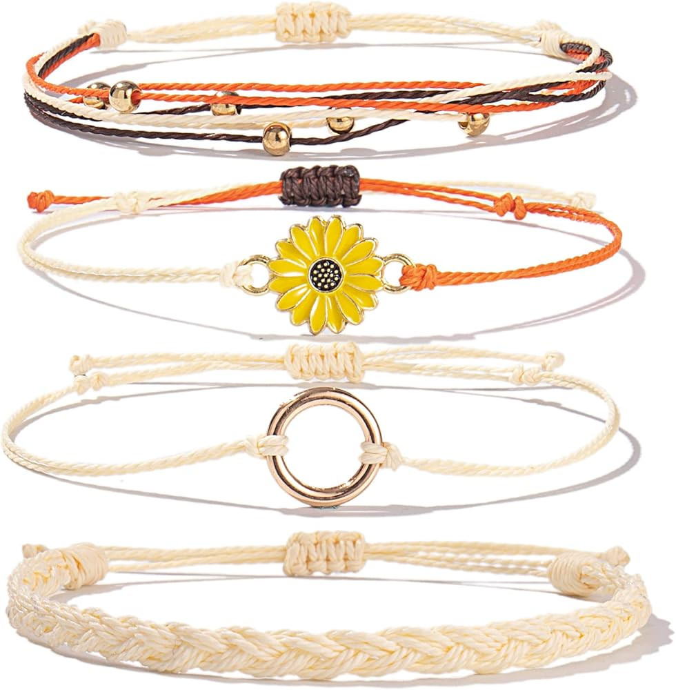 FANCY SHINY Sunflower String Bracelet Handmade Braided Rope Charms Boho Surfer Bracelet for Teen ... | Amazon (US)