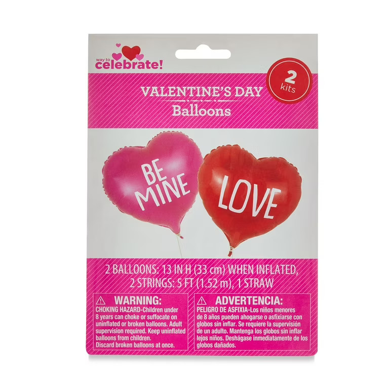 Valentine's Day Red Heart Balloons Partyware, 13 x 13.75 x 7.875 in, by Way To Celebrate | Walmart (US)