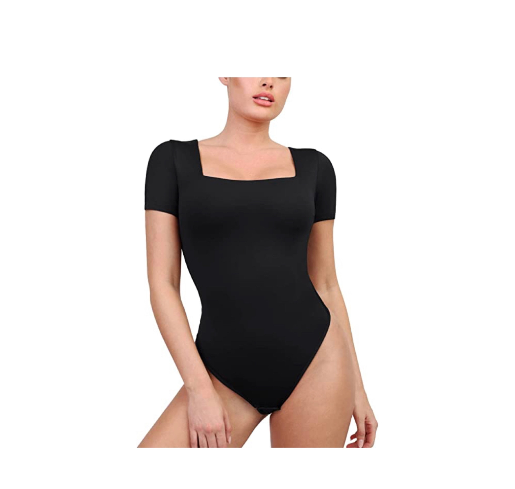 Popilush Bodysuit Tops for Women Square Neck Short/Long Sleeve Double Lined Thong Bodysuit Body-Hugging T-shirt  

#LTKunder50 #LTKsalealert #LTKstyletip