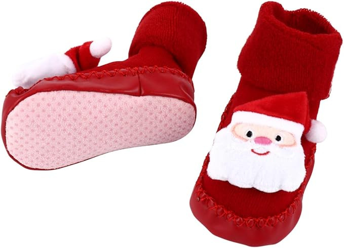 Generic 1 Pair Baby Christmas Socks Slippers Santa Claus Soft Boots Slippers Anti- Slip House Cri... | Amazon (US)