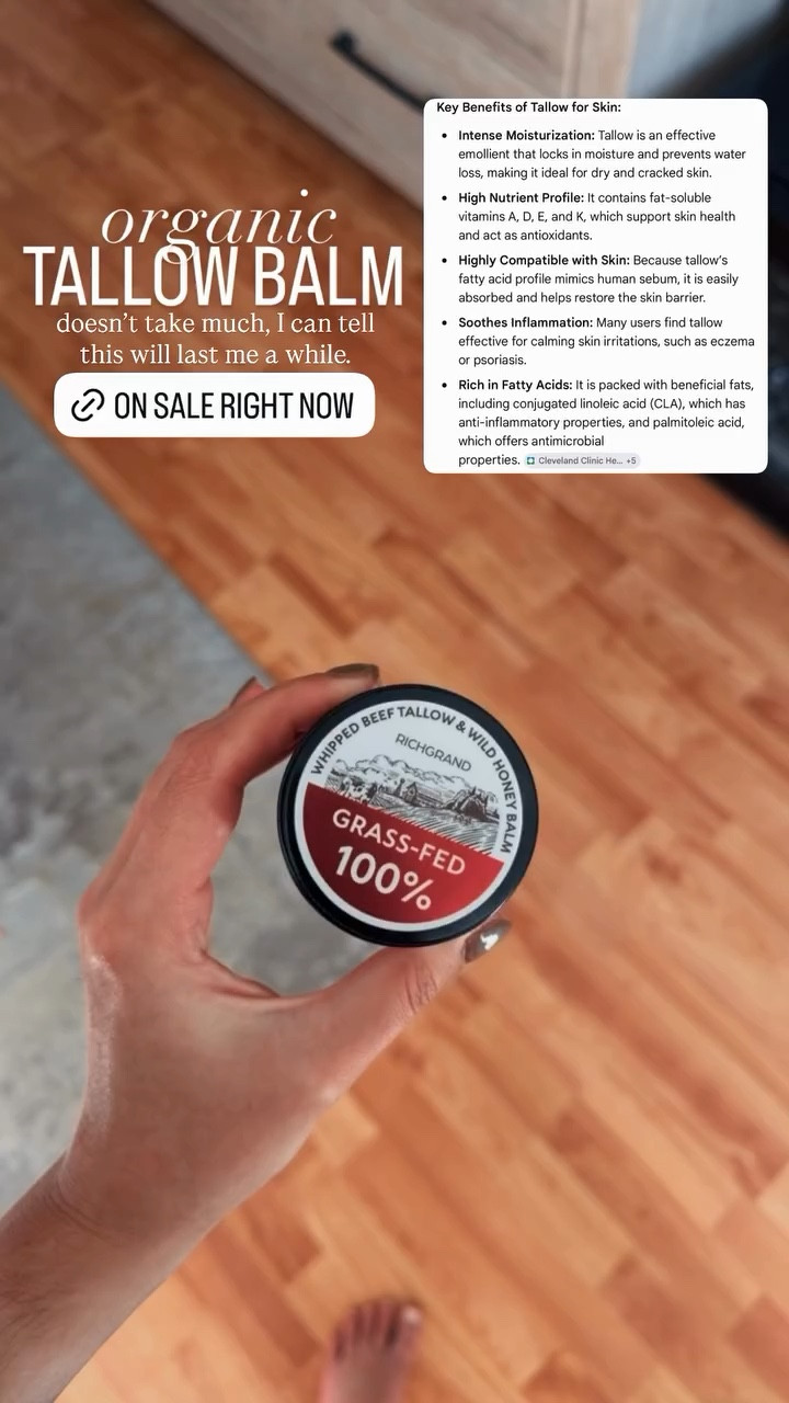 Trying out tallow balm! This formula is mixed with honey so it doesn’t “harden” like how tallow tends to. Doesn’t take much, I can tell this will last me a while! Been using this on my face. ✨

Follow my LTK @ErikaInman on the @shop.LTK app to view this post and get my exclusive app-only content!


#LTKSaleAlert #LTKBeauty