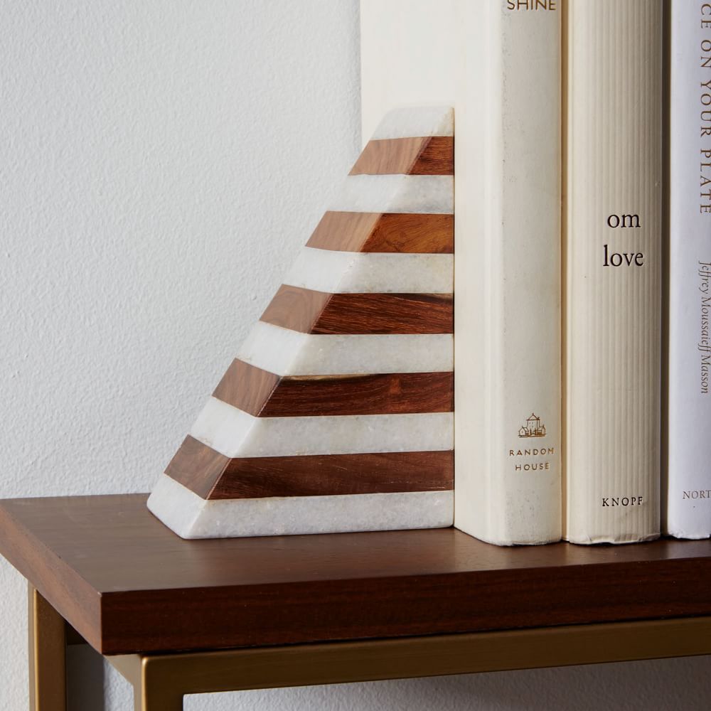 Striped Marble &amp; Wood Bookend | West Elm (US)