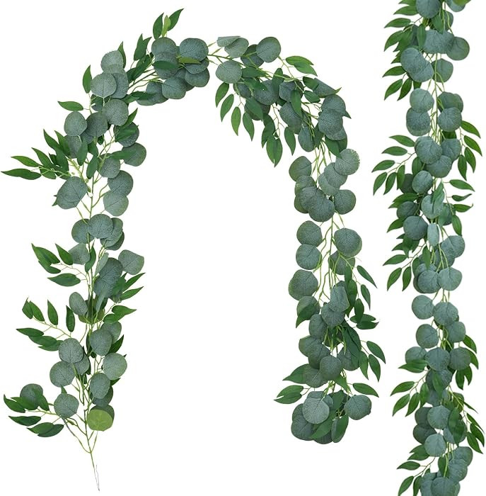 2Pack 6.5Ft Artificial Eucalyptus Garland with Willow Leaves | Amazon (US)