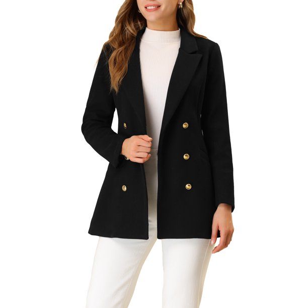 Unique Bargains Women's Notched Lapel Double Breasted Winter Trenchcoat - Walmart.com | Walmart (US)