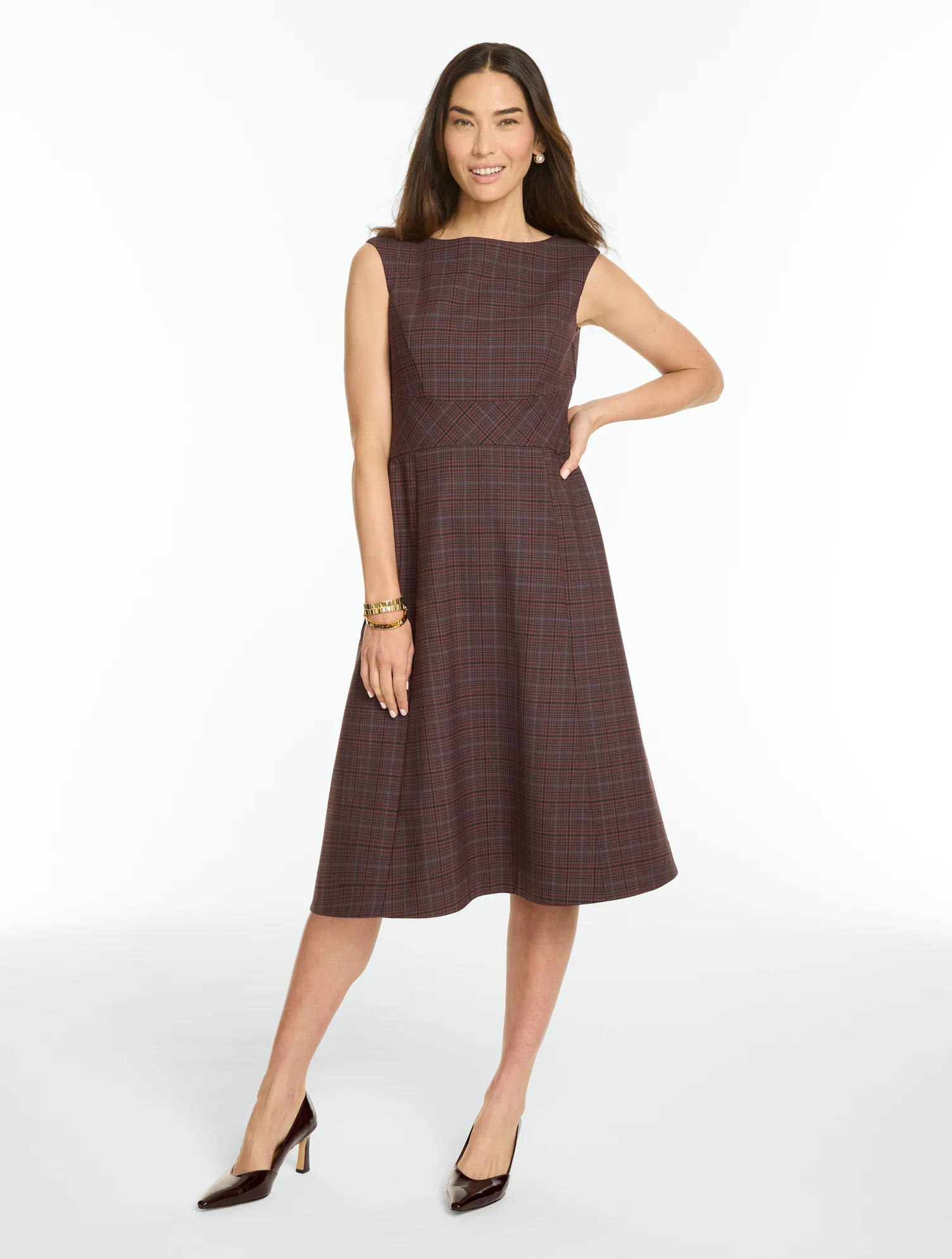 Celeste Plaid Sleeveless Dress - Rust - 16 Talbots | Talbots