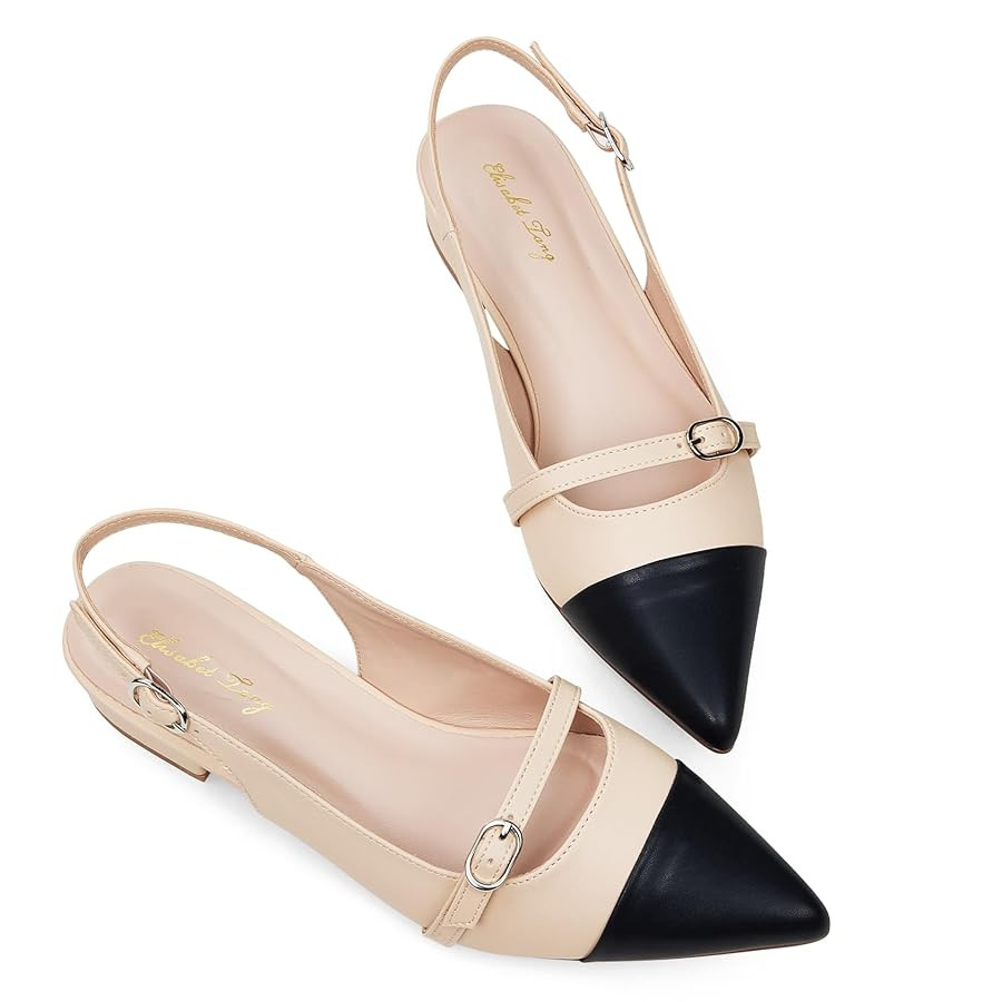 Elisabet Tang Women Slingback Flats with Rhinestone Pointed Toe Flats for Women Dressy Shoes | Amazon (US)