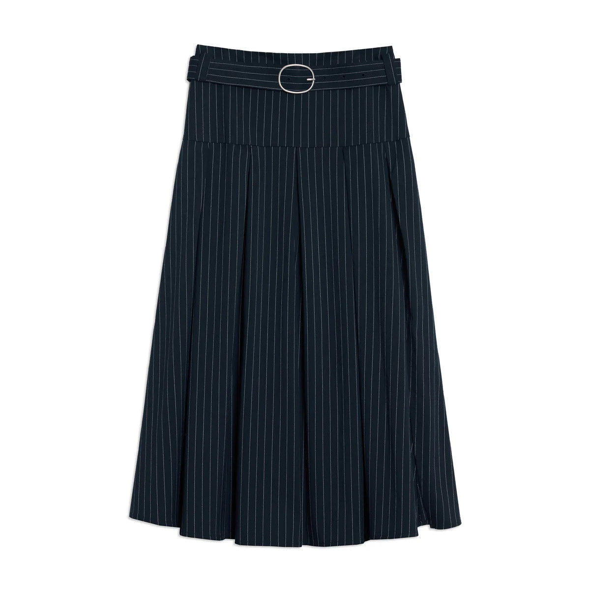 Navy Pinstripe Midi Skirt | Albaray