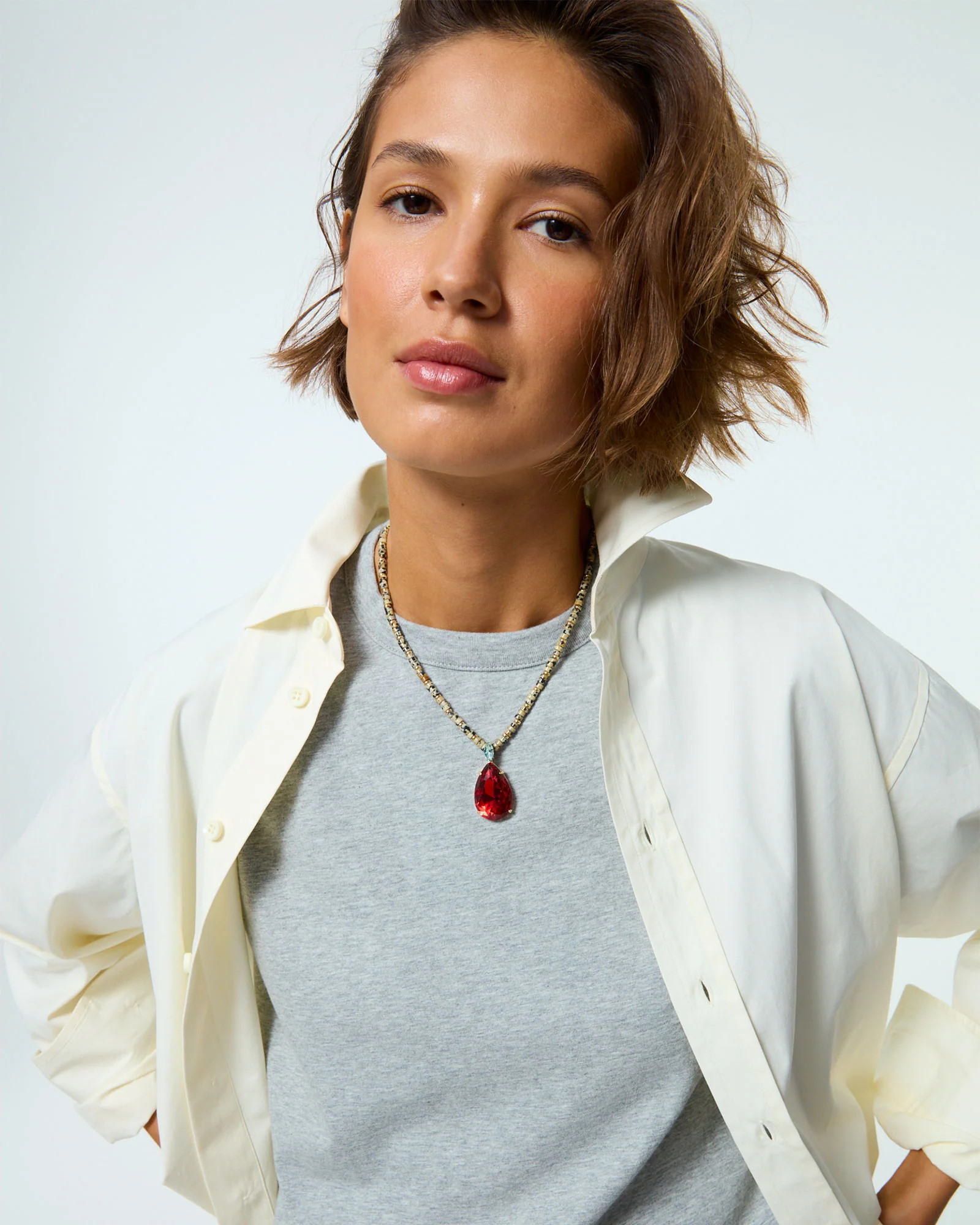 The Large Pear Crystal Drop Heishi Necklace | Roxanne Assoulin