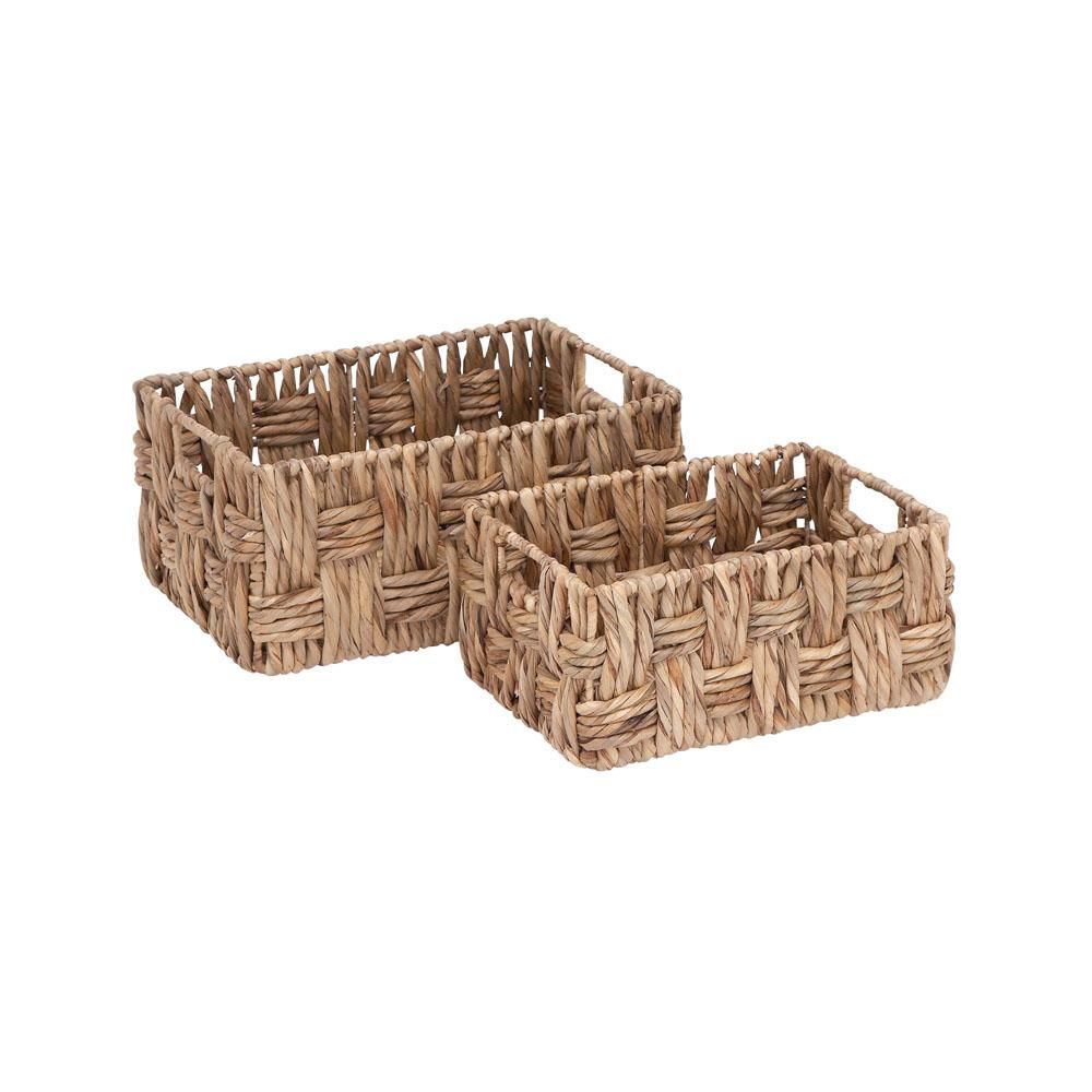 LITTON LANE Large Cross Weave Rectangular Wicker Baskets with Rectangular Cut-Out Handles (Set of... | The Home Depot