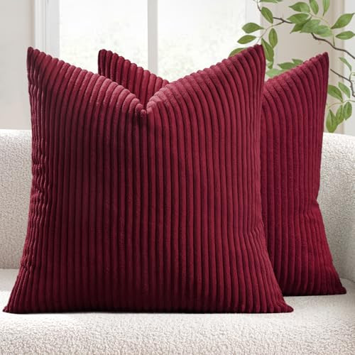 MIULEE Pack of 2 Corduroy Soft Soild Christmas Decorative Square Throw Pillow Covers Cushion Cases Pillow Cases for Couch Sofa Bedroom Car 20 x 20 Inch 50 x 50 cm, Burgundy | Amazon (CA)