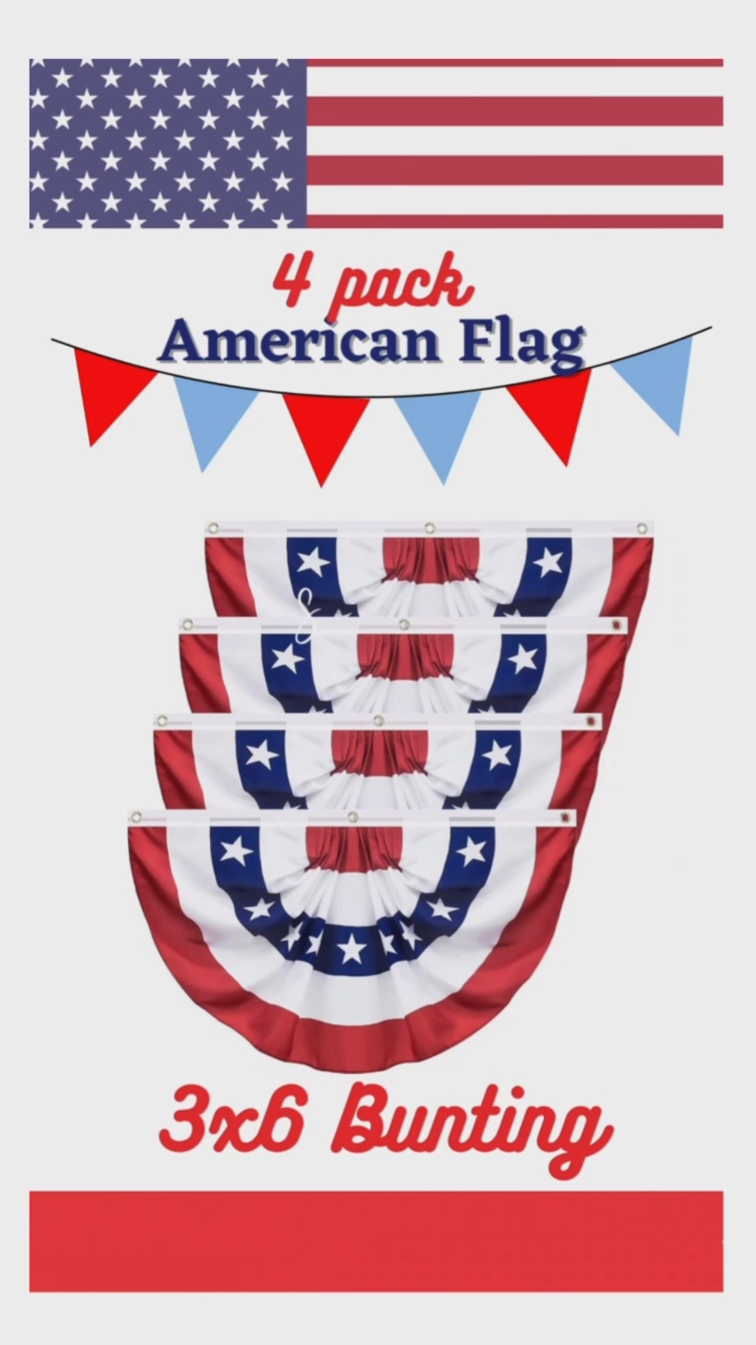 I just put up our vintage American Flag bunting on our deck at the lake house.  This is the 3rd year using it and it’s held up very well…no tears, fading, or ripping. I use zip ties through the sturdy grommets to attach to my backyard deck which faces the 17th hole! We get so many compliments from the golfers and neighbors! They come in a pack of four and measure 3’ x 6’.  Put them up before Memorial Day and take them down after 4th of July! You will love these! 

#LTKHome #LTKSeasonal