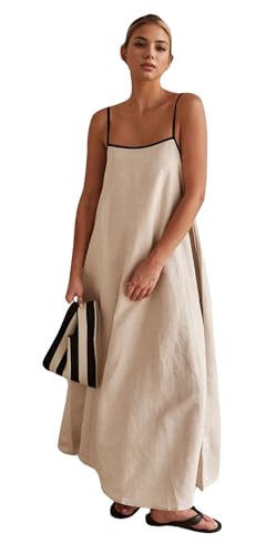 CHARTOU Women Summer Spaghetti Straps Linen Sleeveless Maxi Long Flowy Dress | Amazon (US)