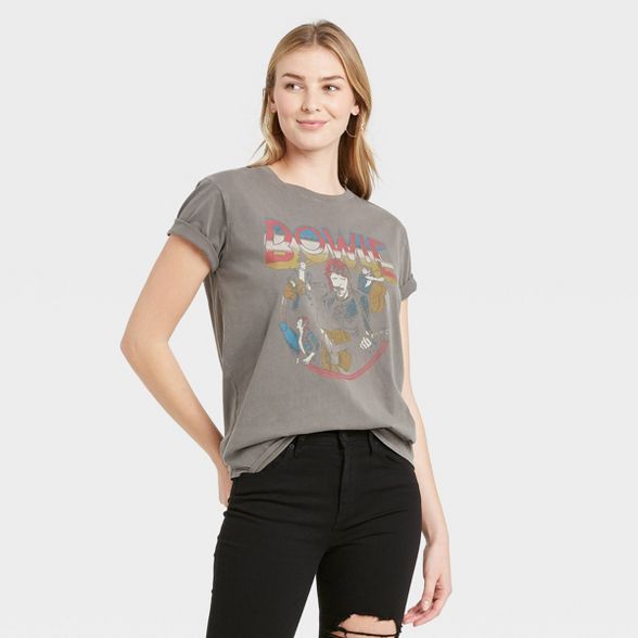 Women's David Bowie Front & Back Short Sleeve Graphic T-Shirt - Heather Gray | Target