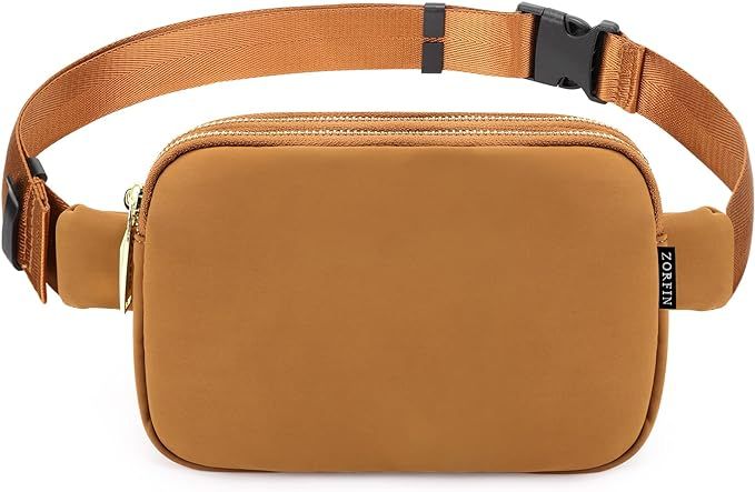 ZORFIN Fanny Packs for Women Men，Fashion Belt Bag with two main pockets, Crossbody bays for Tra... | Amazon (US)