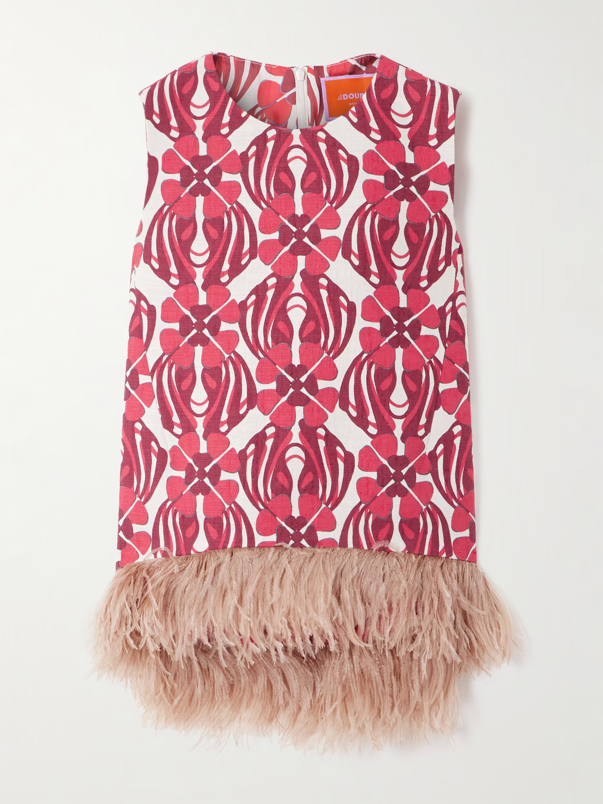 La DoubleJ - Icon La Scala Feather-trimmed Printed Stretch-cotton Tweed Top - Red | NET-A-PORTER (US)