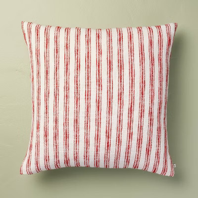 24"x24" Ticking Stripe Square Throw Pillow Red/Cream - Hearth & Hand™ with Magnolia | Target
