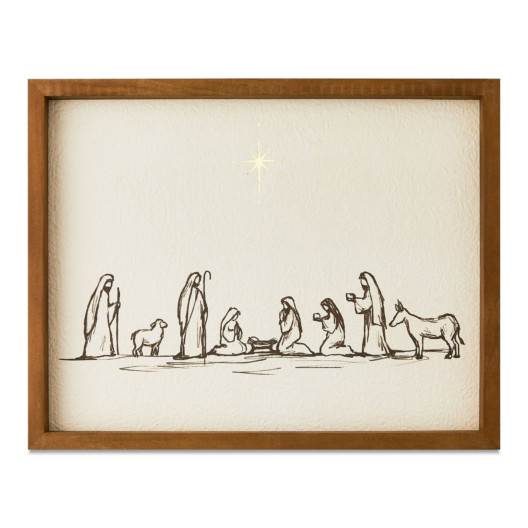 Nativity Scene with Bethlehem Star Framed Christmas Wall Art, 14" x 11", by Holiday Time | Walmart (US)