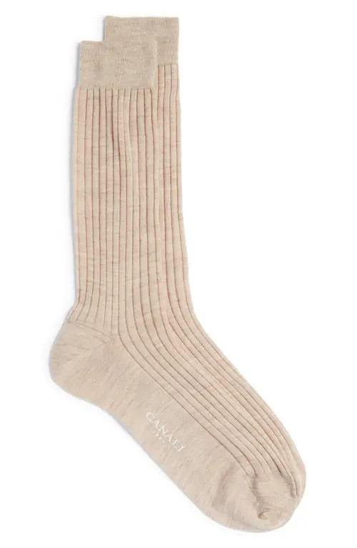 Canali Ribbed Wool Blend Dress Socks in Beige at Nordstrom, Size Large | Nordstrom