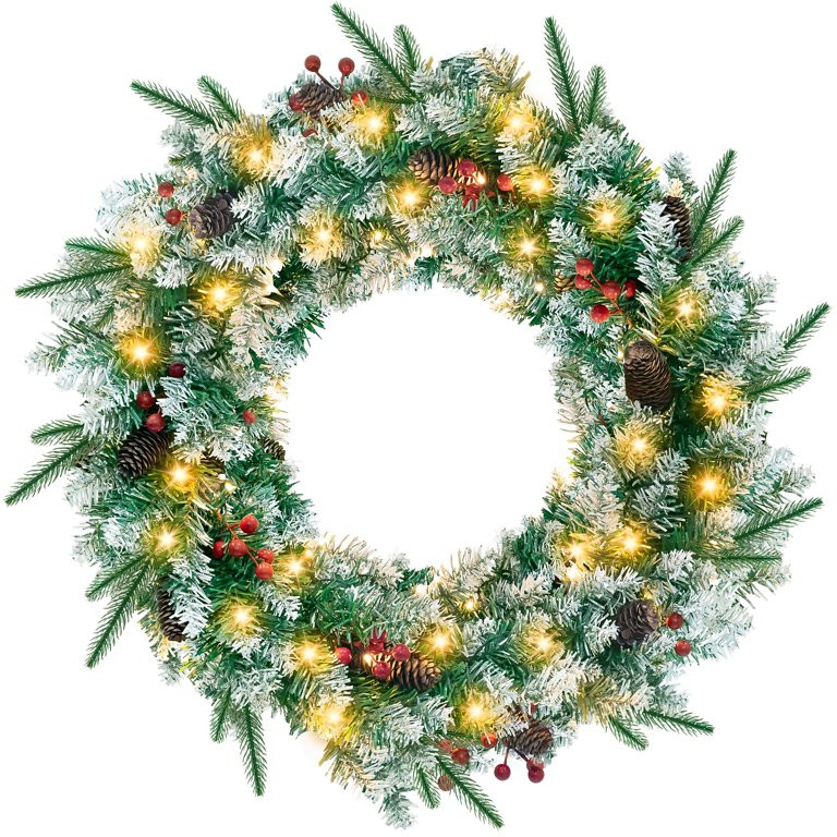 Yexmas Christmas Wreaths,24" Christmas Wreaths for Front Door , Battery Powered Flocked Artificia... | Walmart (US)