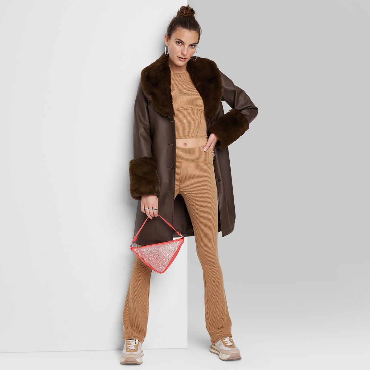 Women's Faux Fur Trim Trench Coat - Wild Fable™ Dark Brown | Target